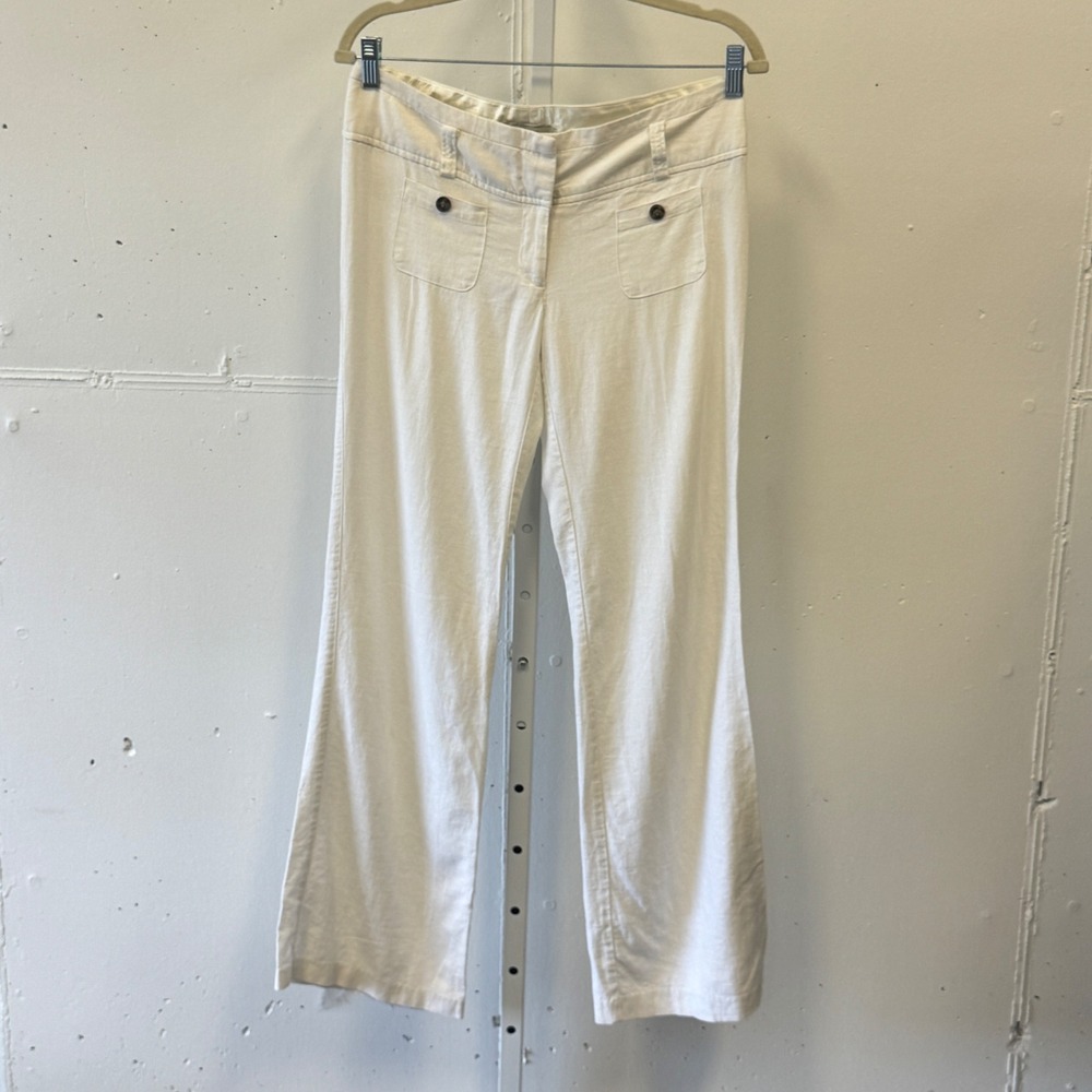 Y2K Inspired Charlotte Russe White Linen Blend Wide Leg Trousers Pants Size 6